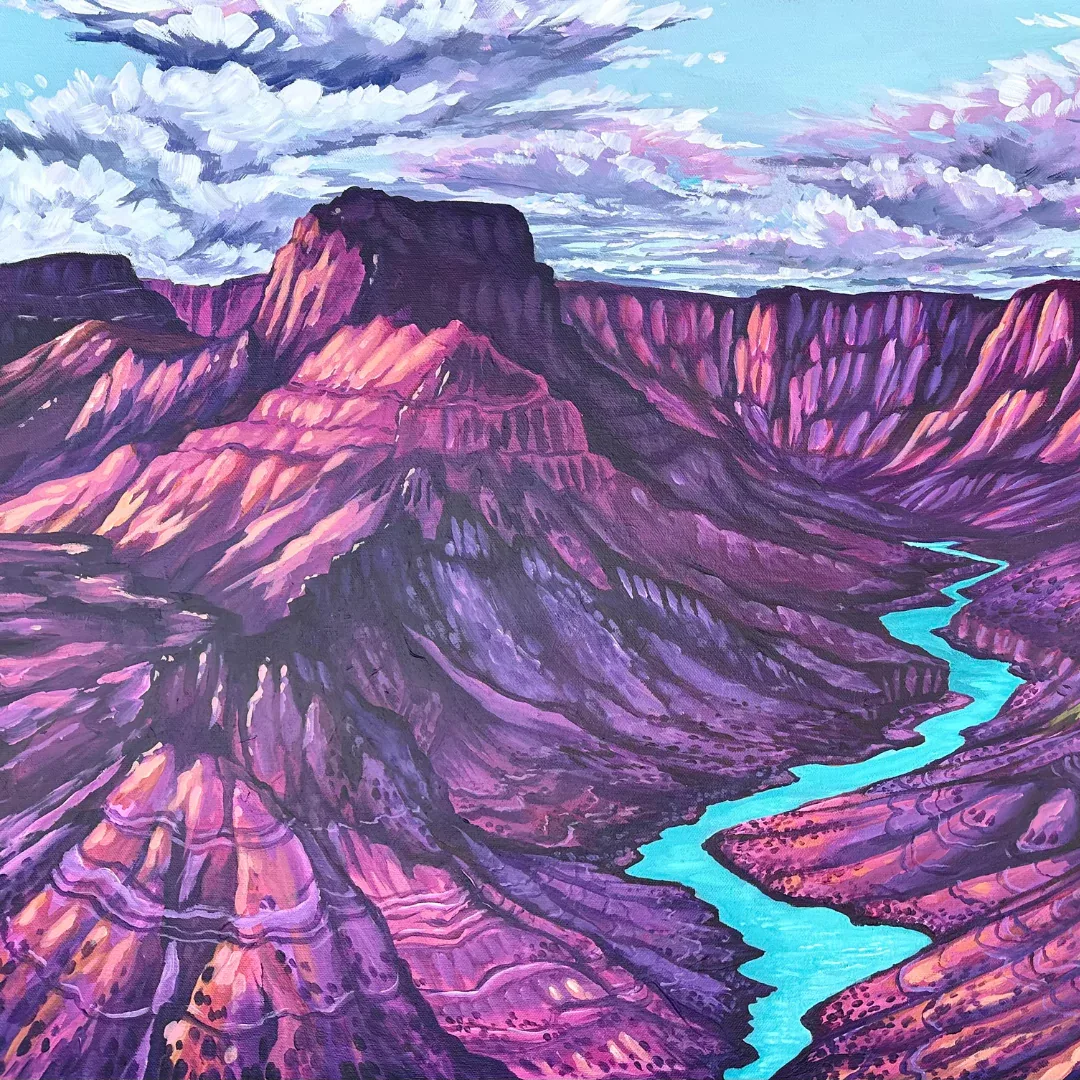 Grand Canyon painting in purples and pinks by Brigitte De Marco