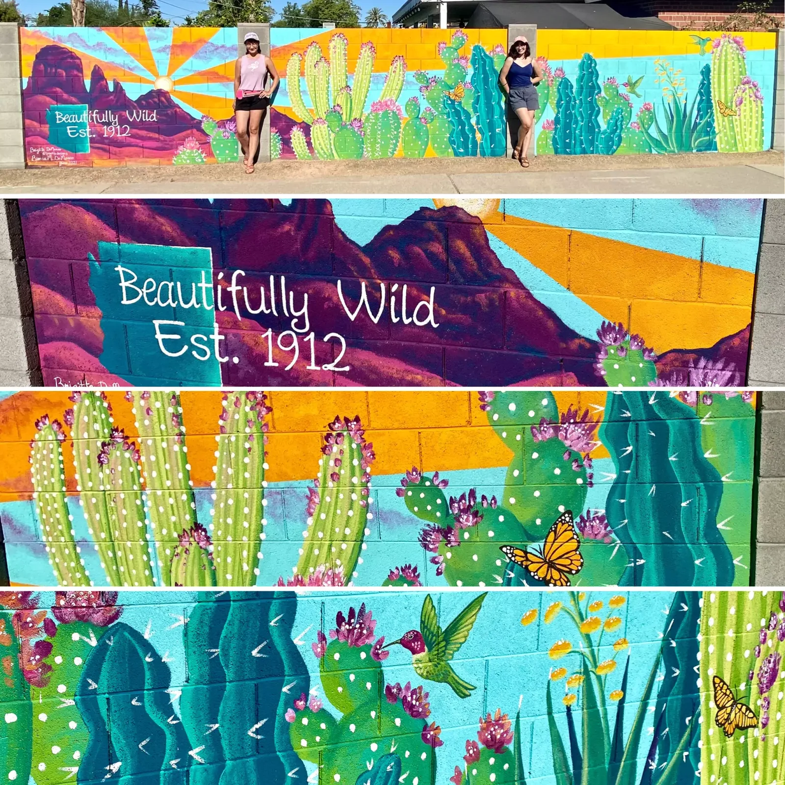Beautifully Wild Est. 1912 wall mural composite showing the full painted wall and details