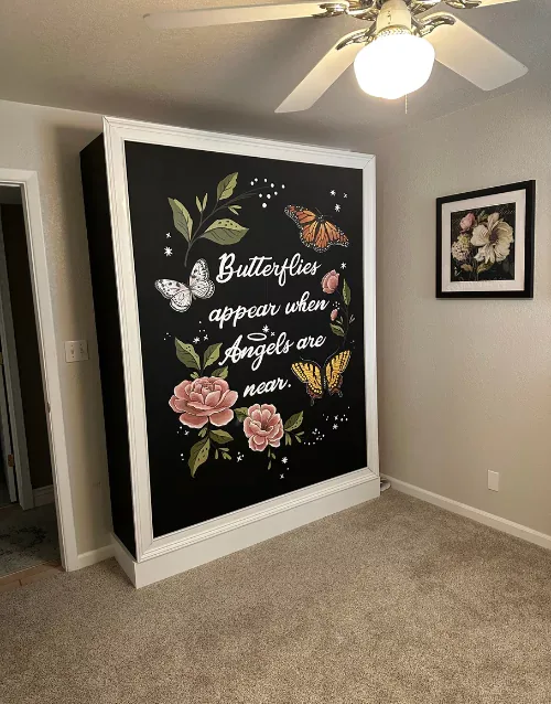 Butterflies wall digital design next to the finished interior wall